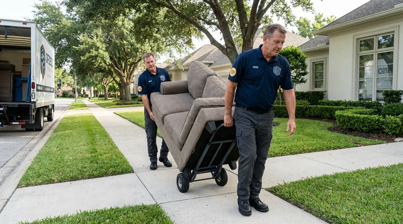 Local residential moving crew loading furniture in Eagle Lake, TX