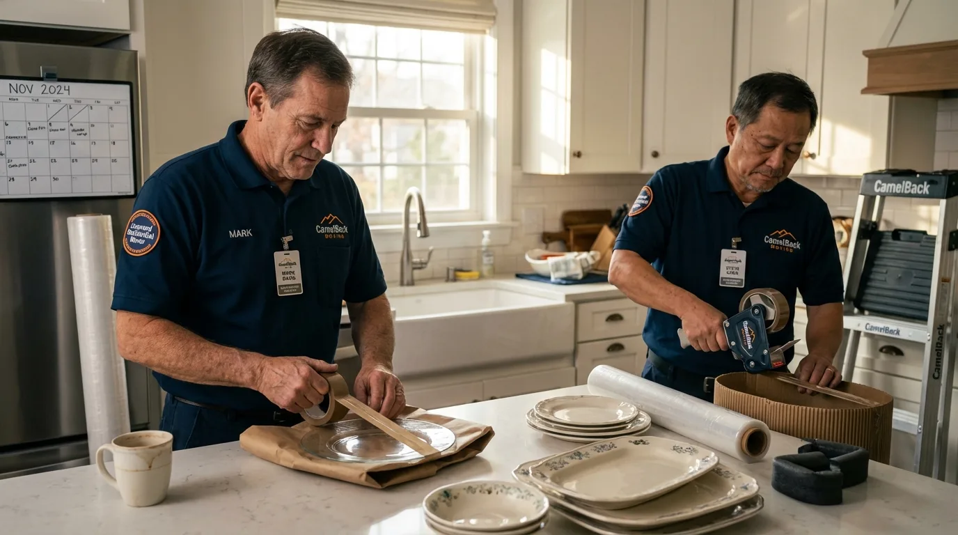 Professional crew packing kitchen dishware in Eagle Lake, TX